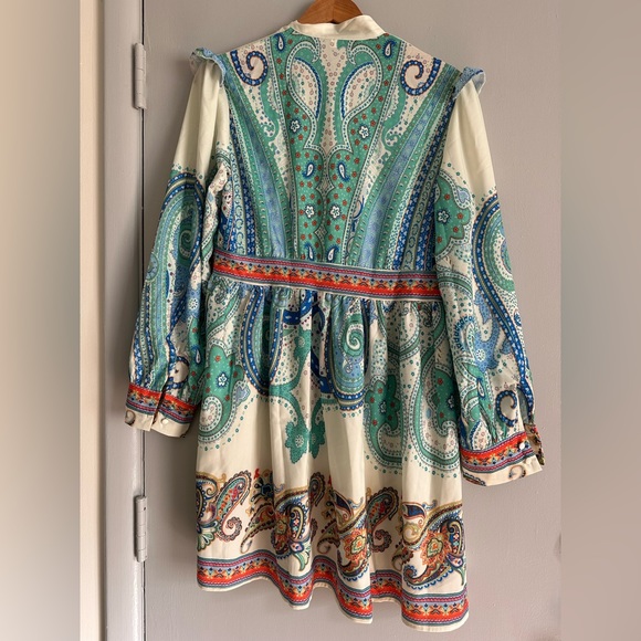 NWOT SHEIN blue/green Paisley Print Lantern Sleeve V neck Shirt Dress size Large - Picture 5 of 9
